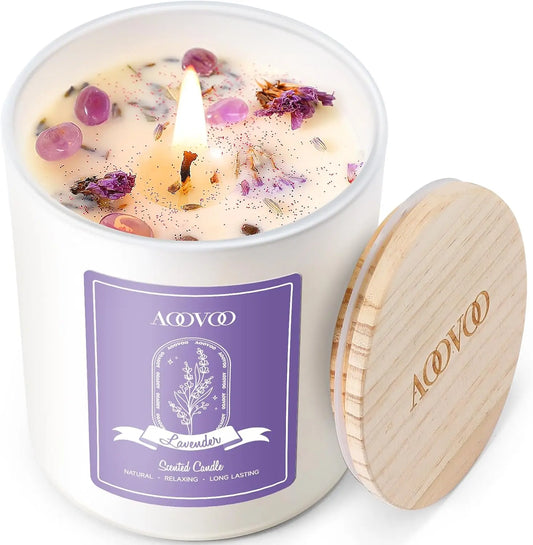 Crystal Lavender Soy Candle – 10oz Aromatherapy for Relaxation, Home Décor & Gifting - Flamora 